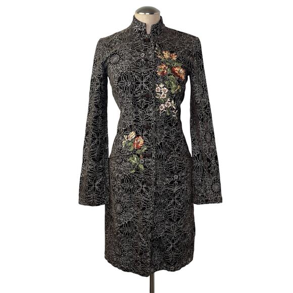 Johnny Was Jackets & Blazers - Johnny Was Brown Embroidered Mid Coat Size S High Fashion, Designer, Floral Fall